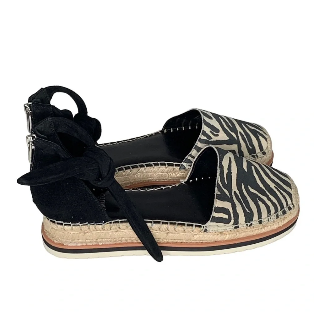 Vince Camuto espadrilles black suede zebra canvas sandal.‎ VC-Binadee Size 9M
